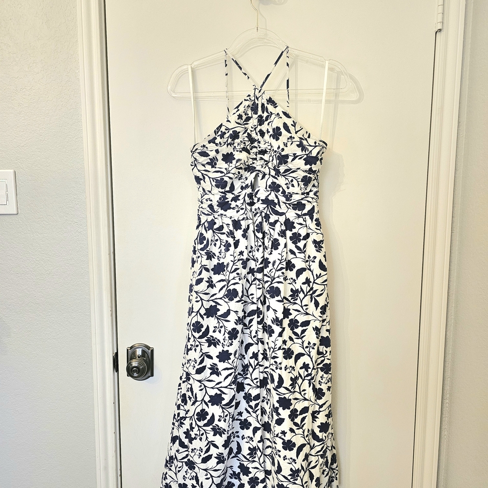 Floral Halter Maxi Dress - Black and White